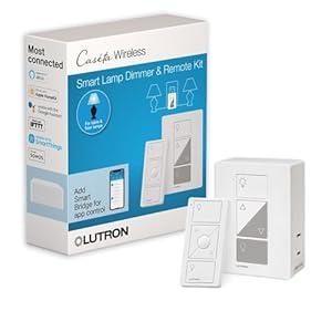 Lutron p-pkg1p-wh Caseta 300-watt/100-watt plug-in de la lámpara dimmer inalámbrica con pico Kit de control remoto, color blanco, funciona con Amazon Alexa