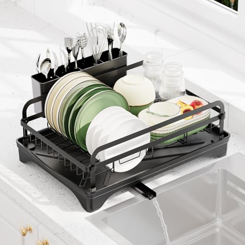 HOMEBOSILY Dish Drying Rack for Kitchen Counter - Large Dish Rack with Drainboard, Rustproof Dish...