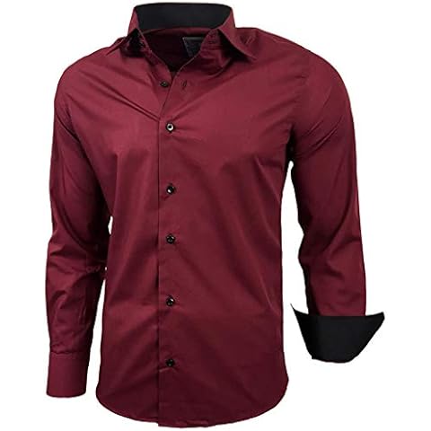 Baxboy Herren-Hemd Slim-Fit Bügelleicht Für Anzug, Business, Hochzeit, Freizeit - Langarm Hemden für Männer Langarmhemd R-44, Farbe:Bordo, Größe:L Cover