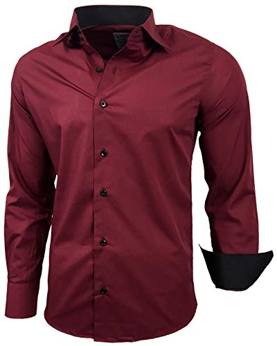 Baxboy Koszula męska Slim-Fit Łatwa do prasowania Na garnitur, biznes, wesele, czas wolny - Koszula z długim rękawem dla mężczyzn, R-44, bordo, 3XL