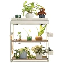 Vego garden Tabletop Metal Corner Plant Stand Indoor with Grow Light, Full Spectrum LED Grow Light 2 Tier