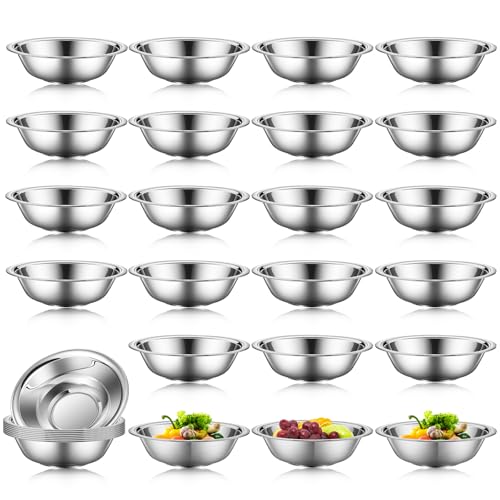 Tioncy 30 Pack Small Mixing Bowls, 3/4 Quart Stainless Steel Prep Bowl for Sauces, Snacks, Side Salads, 6.3 Inch Cooking Baking Bowls Set with Flat Base, Dishwasher Safe