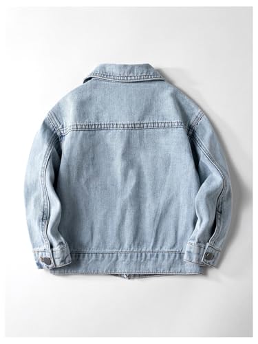MakeMeChic Baby Boy's Button Down Denim Jacket Long Sleeve Drop Shoulder Coat Streetwear2