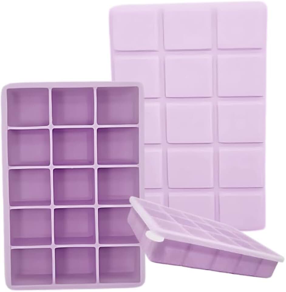 SYMEON Forma de Gelo Silicone Com Tampa Livre de BPA Flexivel 15 Cubos de 27ml Cada Prática Resistente e Reutilizável Forma Para Papinha Gelatina Frutas (FORMAGELO-LILAS)