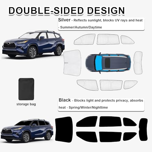 Image of KMF Windshield Sun Shade Replacement for Toyota Highlander Accessories 2020-2022, Side Window Sun Shade Cover Sun Visor Shield Cover,Rear Window Sunshade for Camping /Baby UV Block and Privacy Protect