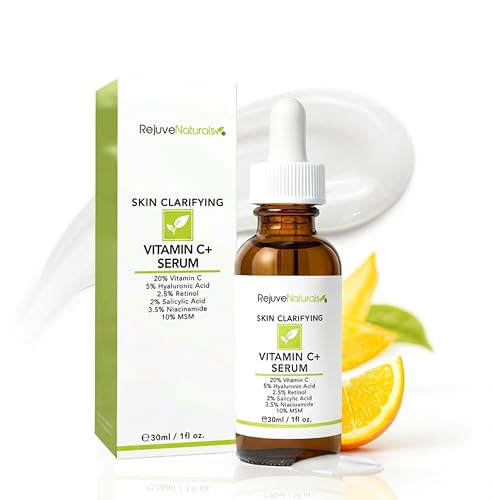 Vitamin C Serum Plus 5% Hyaluronic Acid, 2.5% Retinol, 2% Salicylic Acid, 3.5% Niacinamide, 10% MSM, 20% Vitamin C - Anti Aging Anti Wrinkle Skin Clearing Serum Organic Skin Care for Face and Eyes 1oz