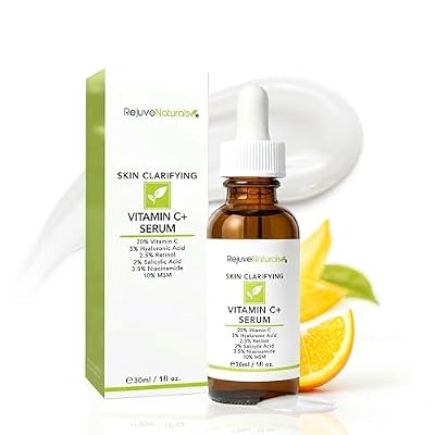 Vitamin C Serum Plus 5% Hyaluronic Acid, 2.5% Retinol, 2% Salicylic Acid, 3.5% Niacinamide, 10% MSM, 20% Vitamin C - Anti Aging Anti Wrinkle Skin Clearing Serum Organic Skin Care for Face and Eyes 1oz