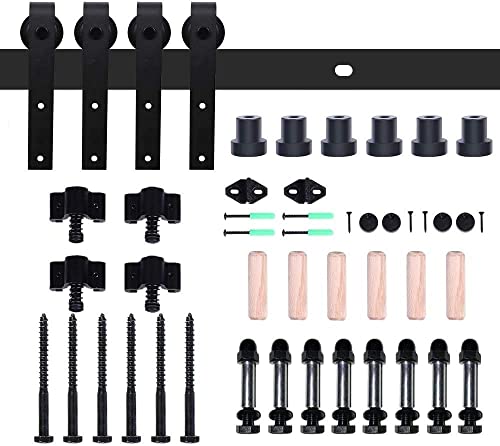 213cm-7FT Schiebetürbeschlag Set Schiebetürsystem Laufschiene Innentüren Trennwände Flaschenzug aus Karbonstahl, für Doppeltür