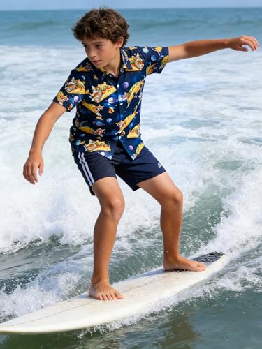 Image of uideazone Boys Hawaiian Shirts Novelty Printed Funky Short Sleeve Button Down Shirt Kids Aloha Luau Shirt 7-14T