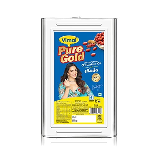 Image of Vimal Pure Gold Groundnut Oil: 100% Natural and Pure for a Healthy Lifestyle | Double Filtered and Refined Peanut Oil for Cooking (15L)