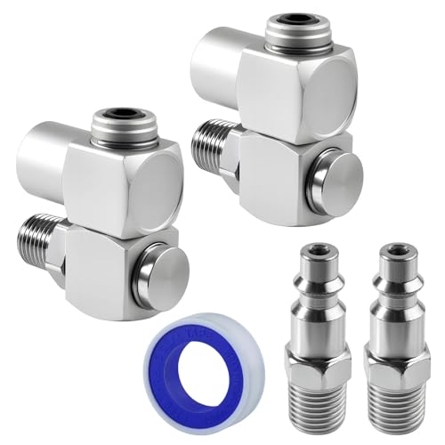 LEONTOOL Lot de 2 Raccords Pneumatiques Rotatifs 360° 1/4 NPT, Connecteur de Tuyau d'Air Anti-Fuite avec Embout Rapide MNPT 1/4, Pour Compresseur, Outils Pneumatiques