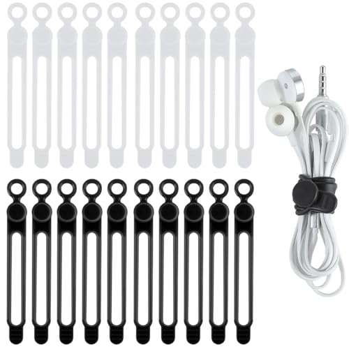 AIYVELU 20 piezas de bridas de silicona organizador de cables, clips de cable para la gestión de cables, bridas reutilizables, accesorios electrónicos para el hogar, oficina, cocina, escuela, viajes