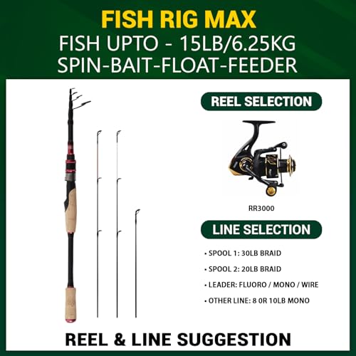 Rigged and Ready Fish Rig Max Telescopic Multi-Function Fishing Rod+ 3 Tips - image 6