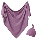 OWLOWLA Newborn Swaddle Set Stretch Wrap Swaddle Receiving Blanket for Baby Boy Girl(Mauve)
