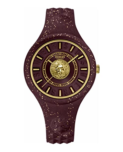 Versus Versace Fire Island Lion Glitter Collection Luxury Womens Watch Timepieces with a Burgundy Strap, Case and Dial