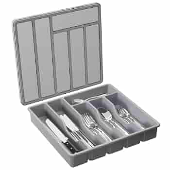 Range-Couverts SAVOSWEET Avec Couvercle - 6 Compartiments - 32x30x5.4cm - Organisateur Tiroir Cuisine