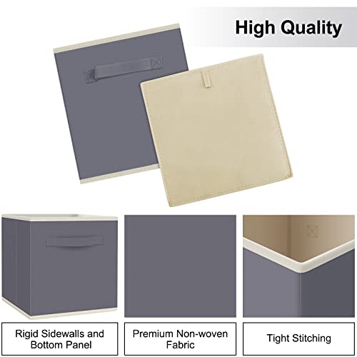 Fabtotes Storage Bins 6 Pack Collapsible Storage Cubes, 11"X10.5"X10.5" Large Toy Book Organizer Boxes With Handles And Label Card & Label Holder, Baskets For Organizing Closet Shelves (Grey) #TOP1