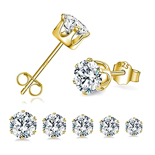925 Sterling Silber Ohrstecker für Damen, Hypoallergen Runde Zirkonia Ohrstecker Ohrringe Set, Silber Gold Klein Schlafen Ohrstecker für Damen Herren Mädchen 3/4/5/6/7mm Cover