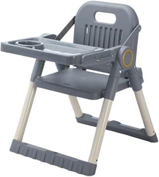 Baby High Chair, Folding, 2 Levels of Height Adjustment, For Use with Low Chair, Meal Chair with Safety Belt, Easy Storage, 6 Months to 5 Years Old, Baby Shower, Brown/Gray/Yellow Gray, Short