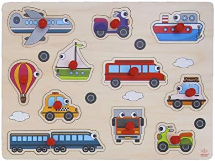 Engelhart – Puzzle da Incasso con Bottoni in Legno – Giocattoli per Bambini, di Alta qualità e Realizzati in Legno Naturale. età Consigliata: +2 (Il Veicolo)