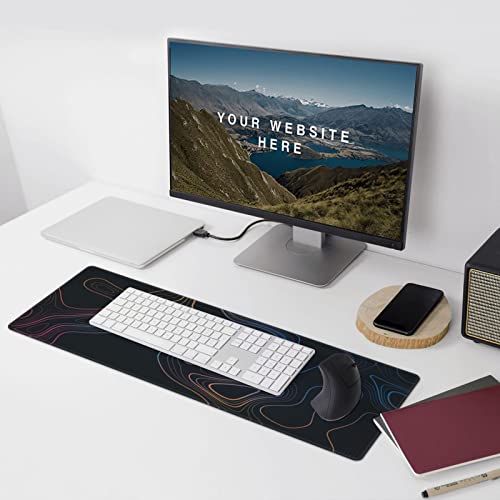 Image of Topographic Contour Map XL Mouse Pad 31.5 x 11.8 Inch Gaming Mousepad Extended Large Mousepad with Nonslip Rubber Base Stitched Edges Laptop Desk Pad Home Office Supplies