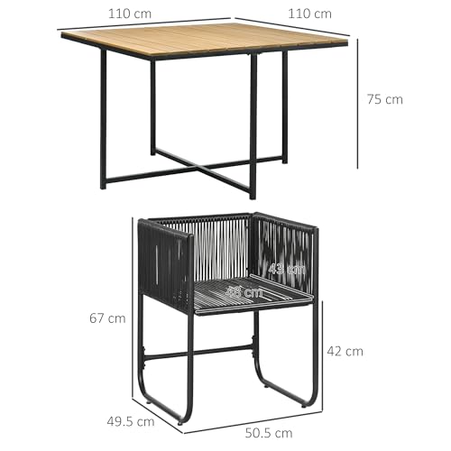 Outsunny 4 Seater Rattan Cube Garden Furniture Set, Rattan Dining Set with Cushions, Outdoor Dining Table and Chairs with Rectangular Wood Grain Plastic Top Table for Patio, Balcony, Black 7 Outsunny 4 Seater Rattan Cube Garden Furniture Set, Rattan Dining Set with Cushions, Outdoor Dining Table and Chairs with Rectangular Wood Grain Plastic Top Table for Patio, Balcony, Black - Image 7