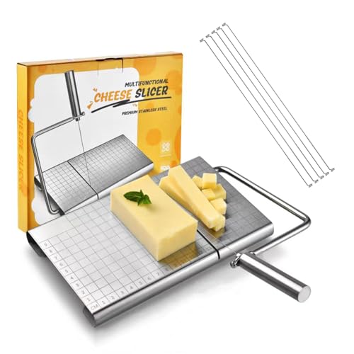 Cortador de Queso, MYLERCT Cortador de Queso con Alambre con Báscula, 6 Alambres de Acero, Cortador Queso se Puede Utilizar para Cortar Queso Mantequilla y Foie Gras etc