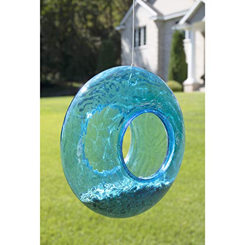 Clever Garden Glass Bird Feeder, Hanging Outdoor Decoration For Wild Birds, Light Blue Circle #TOP4
