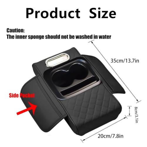 QOOWFEANIG Car Armrest Cushion,5 in 1 Center Console Cover with 2 Cup Holders,Phone Holder, Tissue Holder,Storage Bag,Multifunctional Leather Heightened Car Armrest Cushion for Most Cars (Black) by QOOWFEANIG - Used condition - Image 2