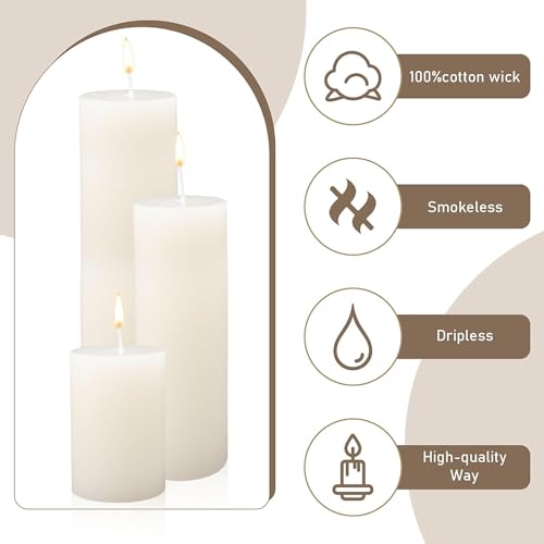 24er-Set Stumpenkerzen in Elfenbein, Duftfreie, 3 Größen, Tropf- & Raucharme Wachskerzen für Hochzeit, Notfall-Laternen, Andacht, Zeremonie, Party, Home-Deko, mit 24|45|60 Stunden Brenndauer