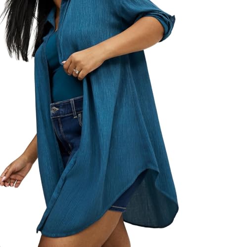 Torrid Women's Plus Size Oversized Kimono Shirt, Legion Blue, 2