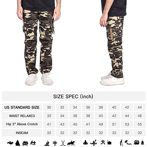 Bellnorth Mens Cargo Pants With Pockets Fashion Camouflage Long Pant Belted Outdoor Workwear Tactical Cotton Pants Open Bottom(Camo Khaki,Size 30) #TOP5