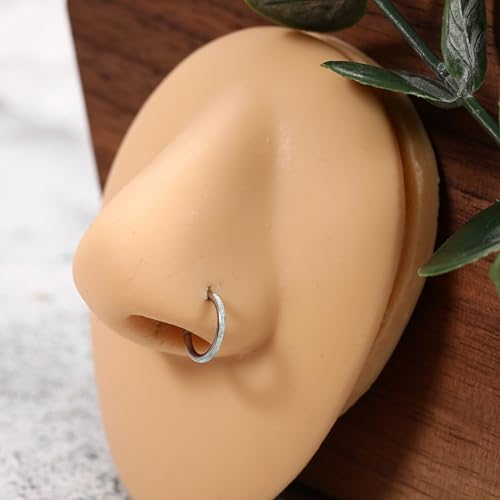 PEAKLINK Hinged Nose Hoop Ring Surgical Steel Conch Cartilage Helix Lobe Earring for Septum Lip Tragus Daith Rook Orbital Belly Nose Piercing Jewelry Silver with White Opal 18G 6mm by PEAKLINK - Image 2