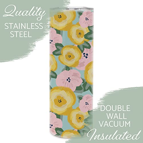 Elanze Designs Floral Pattern Pink Yellow 20 Ounce Stainless Steel Travel Tumbler #TOP4