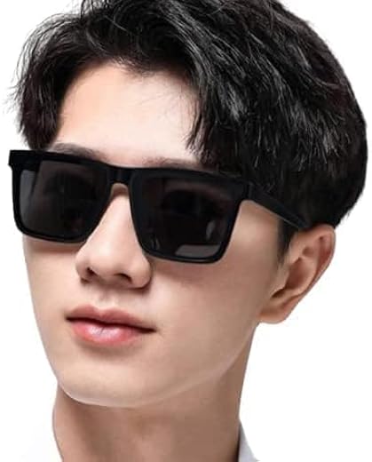 DESEOX Sunglasses For Men Women Stylish Matte Finshed Retro Square Non Polariazed UV Protection Dark Black Light Weight
