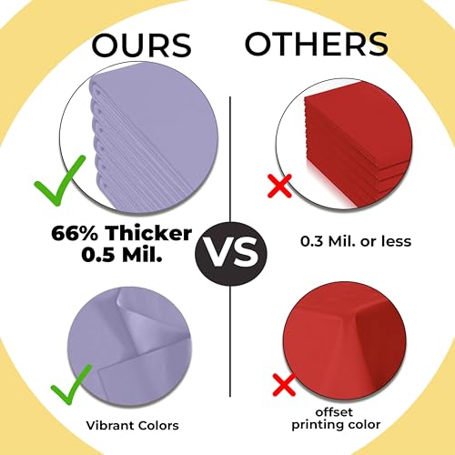 Image of Exquisite 66% Thicker Premium Lavender Round Tablecloth 0.5 Mil 6 Pack Plastic Table Cloth Disposable 84 Inch Round Plastic Tablecloth Won't Tear Easily Like Cheap Thin Brands