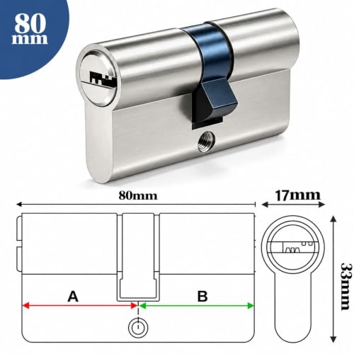 Hengsong Zylinderschloss 40/40 Schließzylinder 80mm aus Zinklegierung | 8 Schlüssel...