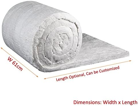 High-Temperature Ceramic Fiber Blanket 2400°F, Fireproof Insulation Liner for Stoves, Ovens & Fire Bricks, Sound Absorbing, 61x250cm, White Color, Heat Resistant, Fire Prevention
