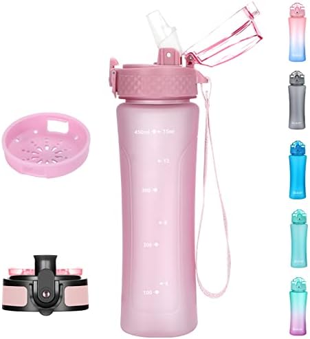 OLDLEY 450ml/15oz Kids Water Bottle with Straw Childrens Boys Girls Toddler Reusable Drink Bottles with Times Markings for School Home Camping Outdoor Sports BPA Free Leakproof Durable