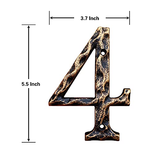 5.5 Inch House Numbers & Letters, Highly Visible Cast Iron Metal Home Address Number For Street Office Mailbox, Antique Brass (Number 4) #TOP1