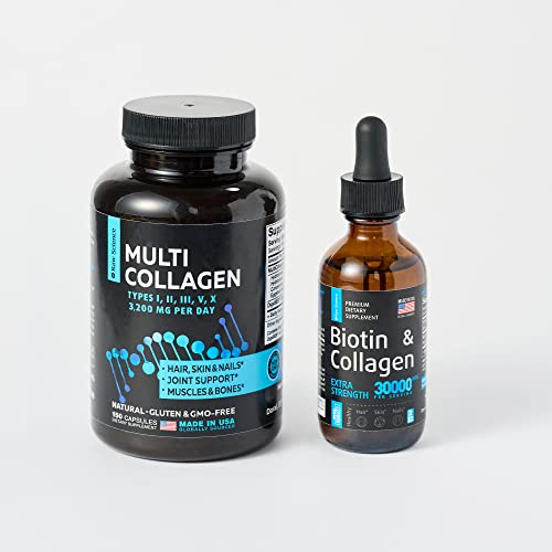 S Raw Science Vitamins For Hair, Skin, And Nails — Biotin & Collagen Drops 30000Mcg 2Oz And Multi Collagen Capsules 150Pcs #TOP1