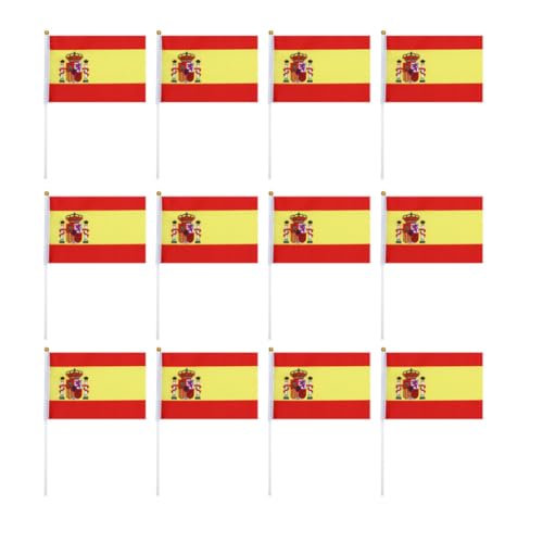 50pcs Hand Held Spain Stick Flag, Portable Polyester Banner