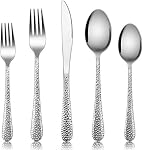 Hammered Silverware Set for 8, E-far 40-Piece Stainless Steel Flatware Cutlery Set, Includes Knives, Forks, Spoons, Modern Design & Mirror Polished - Dishwasher Safe