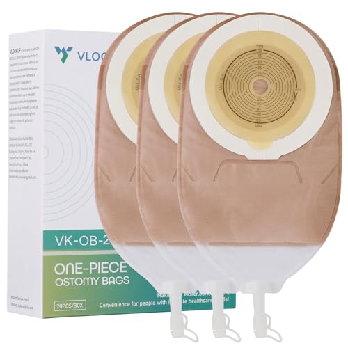 20 unidades de bolsa de urostomia drenável com cartão de medida, suprimentos de ostomia de uma peça para cuidados com o estoma de ileostomia de colostomia, corte para ajuste, máximo de 65 mm