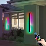 Mikeru 80CM Outdoor RGB Wandleuchte, 16 Farben dimmbare Wandleuchte IP65 wasserdicht Weihnachten Außenbeleuchtung 3000K-6000K mit Fernbedienung 10%-100% Dimmbare Außenwandleuchte für Hof, Villa