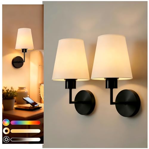 Image of DORESshop Battery Operated Wall Sconce Set of 2, Wall Light Wireless Easy to Install, Dimmable and Adjustable Sconces Wall Decor, Rechargeable Wall Lamp for Bedroom, Living Room, Black 13.8in