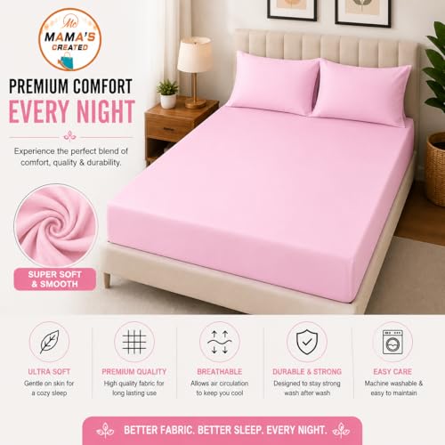 Image of Single Size Bed Sheet - 600 Thread Count Single Flat Sheet Only - Long Staple Egyptian Cotton Top Sheet Wrinkle & Fade Resistant - Baby Pink