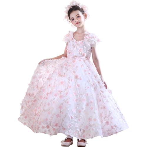Enchanting Hand - Crafted Girls' Gown: Soft Tulle, Floral Embroidery & Butterfly Embellishments