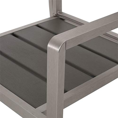 Belle Outdoor Modern Aluminum Dining Chair With Faux Wood Seat (Set Of 2), Gray And Silver #TOP3