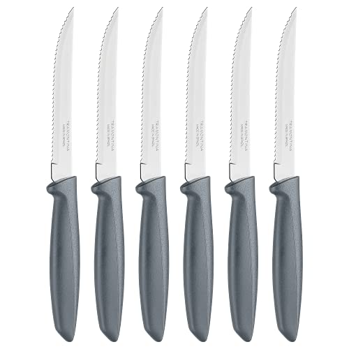 Tramontina Kitchen Knives Set of 6, Serrated Fruit Tomato Cooking Knife, Vegetable Chopper Peeler, Stainless Steel, Multipurpose, Pointed Tip, Grey, 23498654